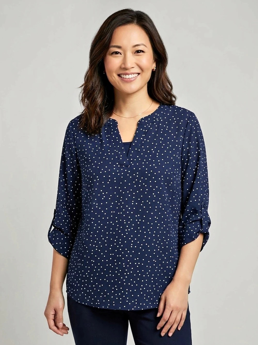 Fortune + Ivy Polka Dot Blouse in Blue & White Size Medium Like New